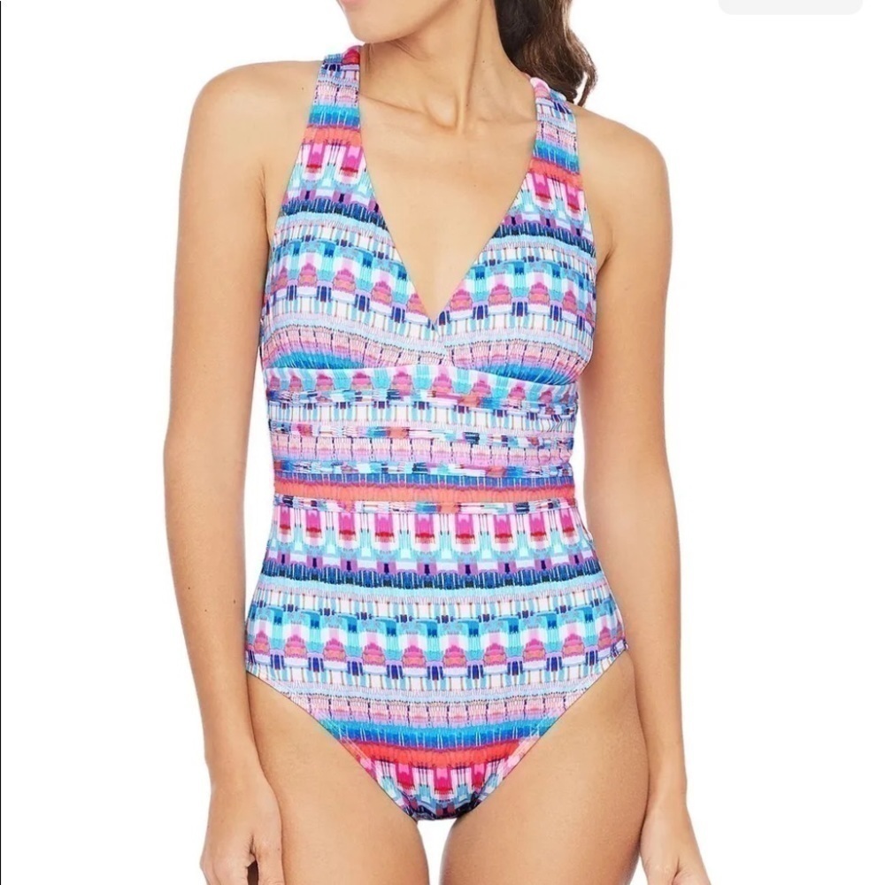LA BLANCA Women's Blue Strappy Global Jive One Piece Swimsuit